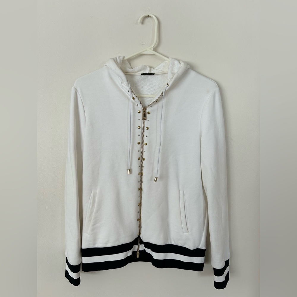 Authentic Versace Studded Stripe Detail Zipped Hoodie White Size 40